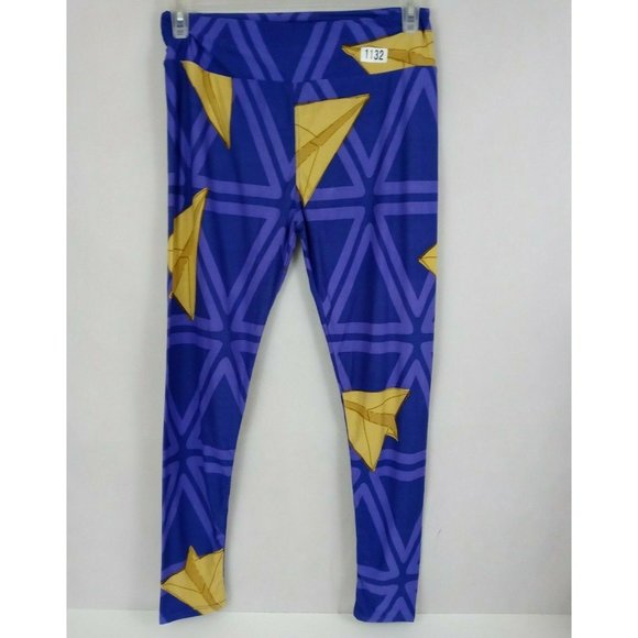 New LuLaRoe Tall & Curvy Leggings Purple With Gold Paper Airplanes Design - Picture 2 of 6